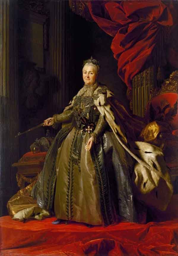 凱瑟琳大帝俄羅斯。所謂的開明君主之一，據稱是用智慧代替蠻力統治。亞歷山大·羅斯林（Alexander Roslin）的畫作，1777年。
